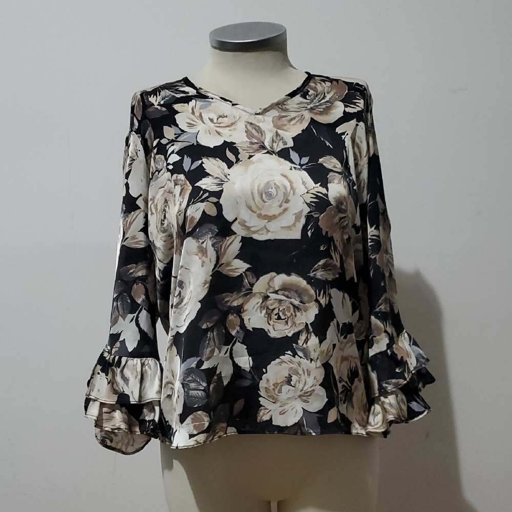 by & by Black and Cream Floral Blouse